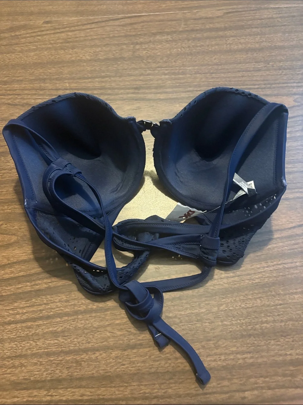 NEW Aerie 36DD Navy Blue Lightly Lined Lace Racerback Underwire Bikini Top